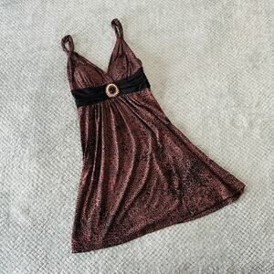 vintage retro Y2K Candie's Chocolate brown leopard print black belted sundress M